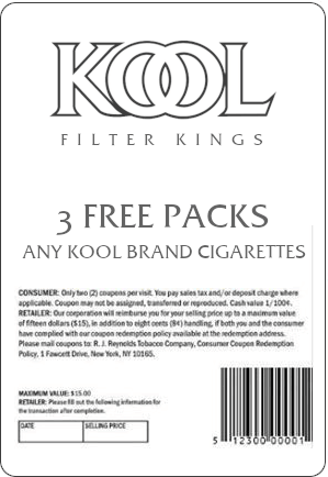 Coupon for 3 Free Packs of Kools
